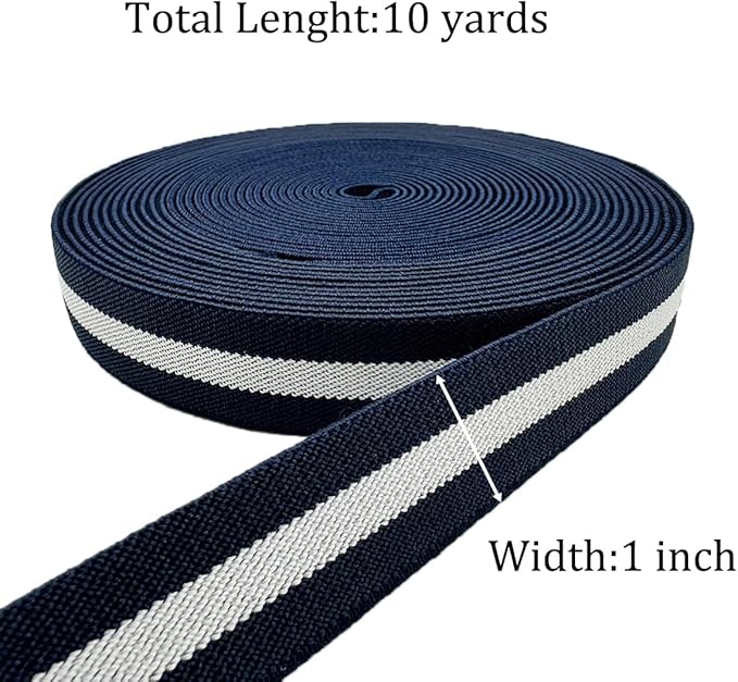 Dortrue 1 Inch 10 Yard Stripe Sewing Elastic Band Heavy Stretch High Elasticity Elastic Spool for Sewing Pants Waistband, Straps, Craft DIY Projects (Stripe)
