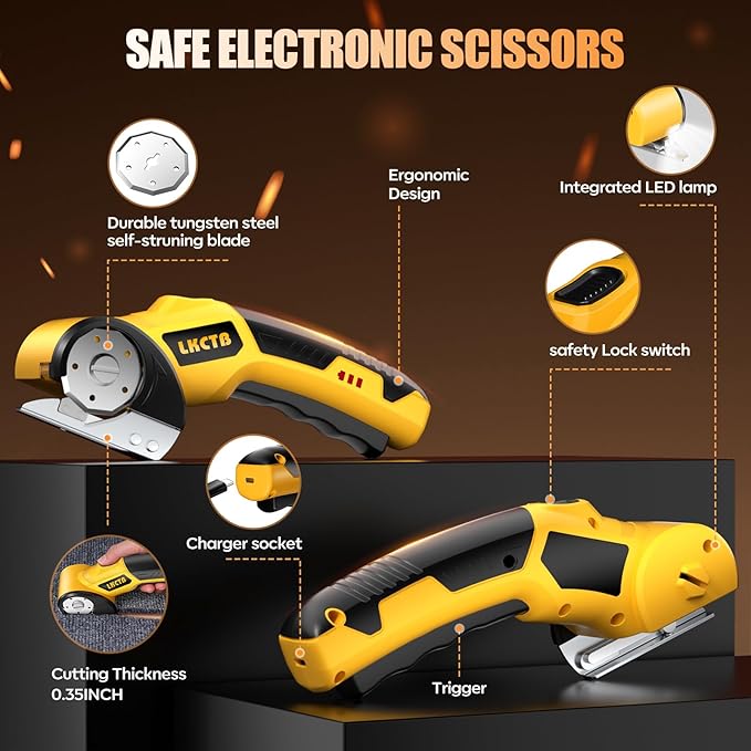 Electric Scissors, Cardboard Cutter, With LED Light, High-Efficiency Brushless Motor, 3500mAh Battery, Tungsten Steel Blade, Suitable for Cloth, Cardboard, Leather, Carpet Nibblers
