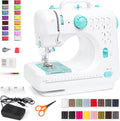 Best Choice Products Compact Sewing Machine, 42-Piece Beginners Kit, Multifunctional Portable 6V Beginner Sewing Machine w/ 12 Stitch Patterns, Light, Foot Pedal, Storage Drawer - Teal/White