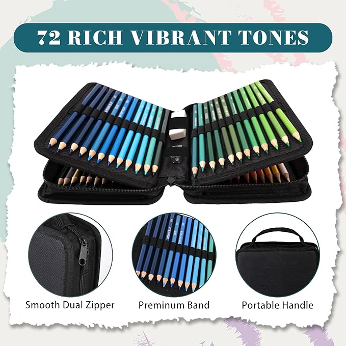 72 Colored Pencils for Adult Coloring Books, Perfect for Coloring, Oil-Based Cores Pencils Set with Zipper Case, Eraser and Sharpener Coloring Pencils for Adults, Beginners,Artists