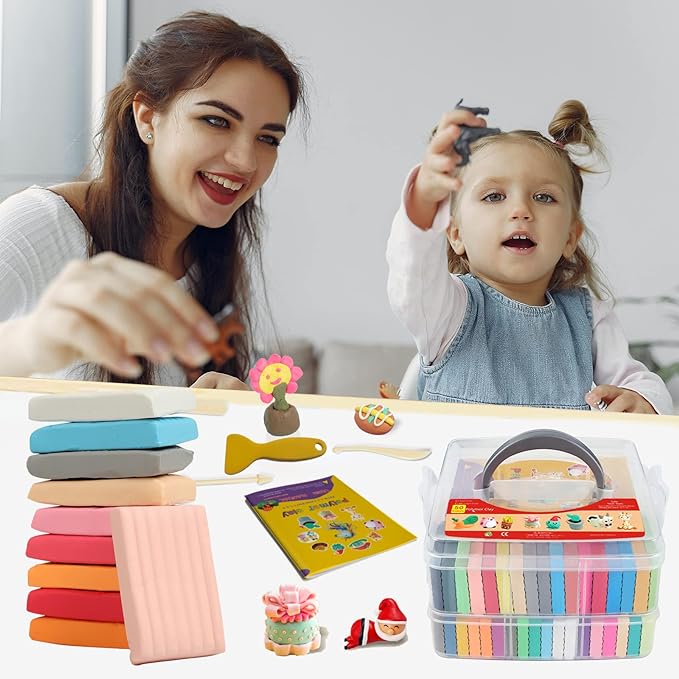 Polymer Clay 50 Colors, Modeling Clay for Kids DIY Starter Kits, Oven Baked Model Clay, Non-Sticky Molding Clay with Sculpting Tools, Gift for Children and Artists (50 Colors)