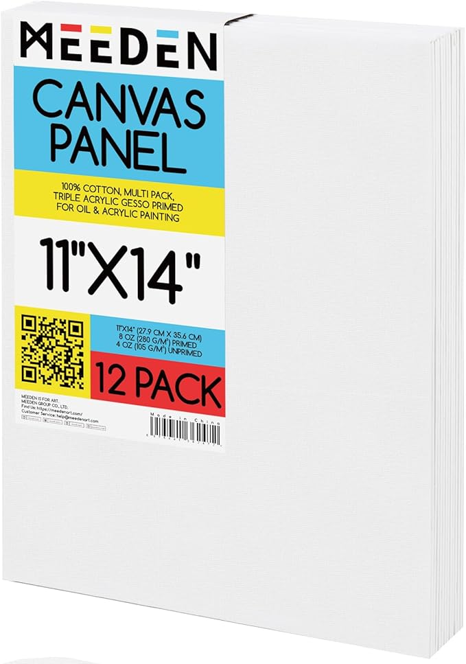MEEDEN 12-Pack 100% Cotton Canvas Boards for Painting - 11x14'' Blank Canvas Panels for Oil & Acrylic Painting, Ready to Paint Art Supplies for Professional Artists, Students