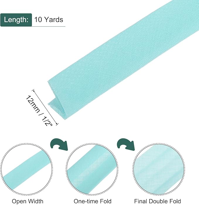 MECCANIXITY 1/2 Inch Double Fold Bias Tape Polyester Continuous Bulk Bias Tape for Sewing,Seaming Quilting Hemming Binding Crafts (Lake Blue 10 Yards)
