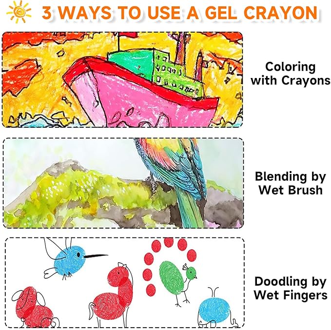Shuttle Art 48 Colors Gel Crayons for Toddlers, Non-Toxic Crayons Set with 1 Brush and Foldable Case for Kids Children Coloring, Crayon-Pastel-Watercolor Effect, Ideal for Window Paper Glass
