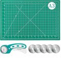 45mm Rotary Cutter and Mat Set, Fabric Cutter Wheel and 12x18 Inch Self Healing Sewing Cutting Mat, Fabric Rotary Cutter with 5pcs Rotary Blades for Quilting Patchworking Crafts, Turquoise