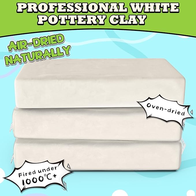 Premium Air Dry Clay for Kids - Natural Modeling Pottery Clay for Wheel, 3.3lbs Kids Arts & Crafts Supplies for School Classrooms, Easter Gifts Toy for Kid, White
