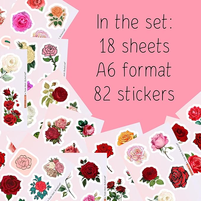 BulbaCraft Rose Stickers for Water Bottle and Laptop - Rose Party Supplies & Decorations, Waterproof Vinyl Decals, Flower and Botanical Stickers, Gifts for Women & Men