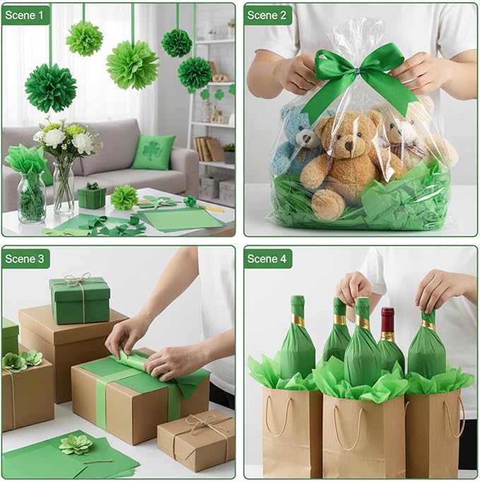 Qilery 500 Sheets Green Tissue Paper Bulk for Gift Bags 15 x 20 Inch Acid Free Decoupage Packaging Wrapping Paper Sheets, St. Patrick's Day Mardi Gras Decoration DIY Craft, Bouquet, Wedding, Shipping