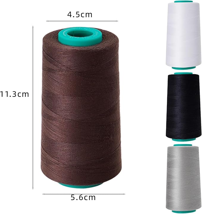 Serger Thread 4 Pack, All-Purpose Sewing Thread Polyester,4 Cones of 3000 Yards Each Spool,Cone Thread for Sewing Machine,140S/2 (Black,White,Brown,Grey)