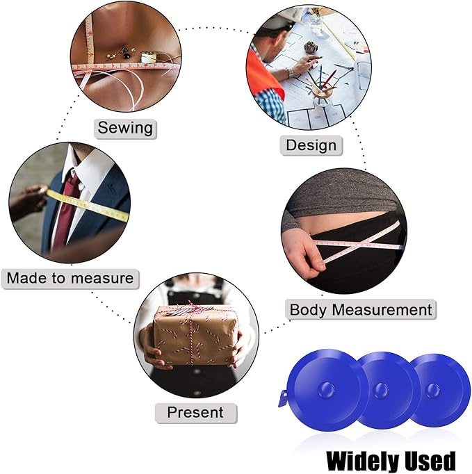 DiCUNO 60-Inch 1.5 Meter Soft and Retractable Tape Body Tailor Sewing Craft Cloth Dieting Measuring Tape (3 Pcs of Blue with Soft tape)