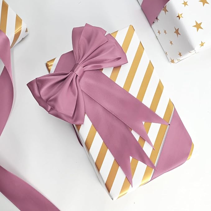 Double Face Rose Mauve Satin Ribbon 1-1/2 inch X 25 Yards Polyester Rose Mauve Ribbon for Gift Wrapping Very Suitable for Weddings Party Hair Bow Invitation Decorations and More