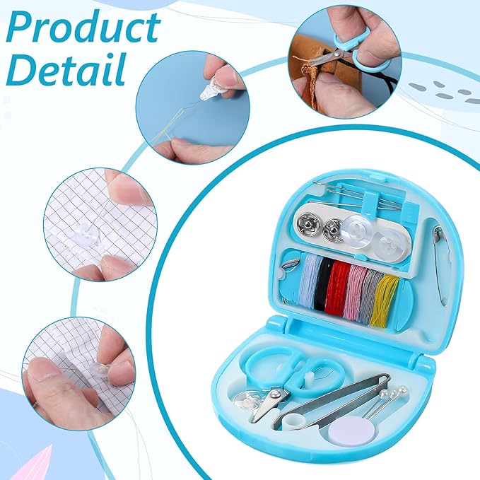 Caeuiciw 20 Pack Mini Travel Sewing Kit, Portable Sewings Tool Kits, Beginner Emergency Sewing Repair Kit with Threads Scissors Hand Sewings Needles, Plastic DIY Sew Supplies (Blue, Green)