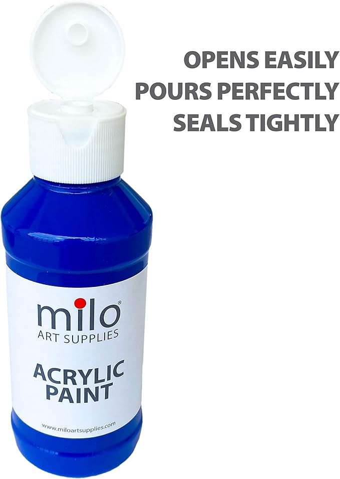 milo Acrylic Paint Set of 6 Colors | 4 oz Bottles | Student Primary Colors Acrylics Painting Pack | Made in the USA | Non-Toxic Art & Craft Paints for Artists & Hobby Painters