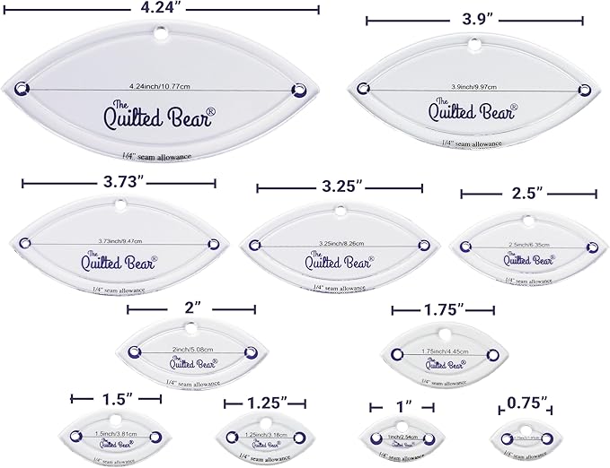 The Quilted Bear Leaf Quilting Templates – 8 Clear Non-Slip Acrylic Quilt Templates for Precise Fabric Cutting & Stress-Free Machine Quilting - Ideal for Quilt & Sewing Supplies (¾–3")