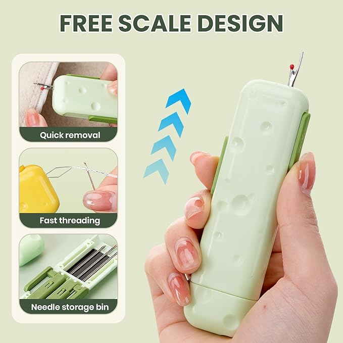3 in 1 Automatic Needle Threaders Seam Ripper,2025 Upgraded Quilting Supplies Sewing Kit,Quick Sewing Machine Crafts and Knitting Unthreading Supplies (Yellow 1PCS)