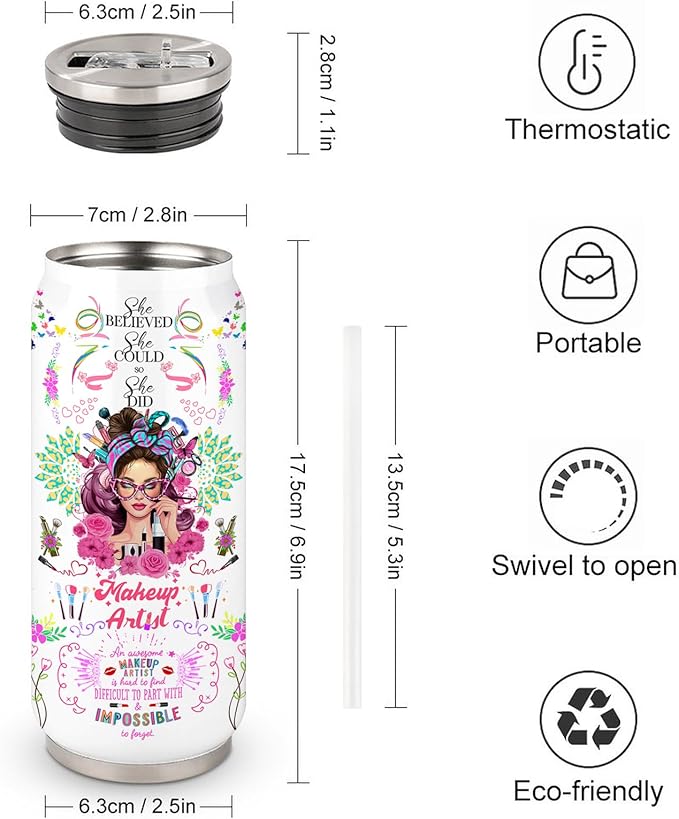 Makeup Artist Gifts For Women Cosmetology Stainless Steel Insulated Tumbler With Straw Lid,Makeup Gift For Esthetician,Cosmetician,Graduation Gifts 17 Oz