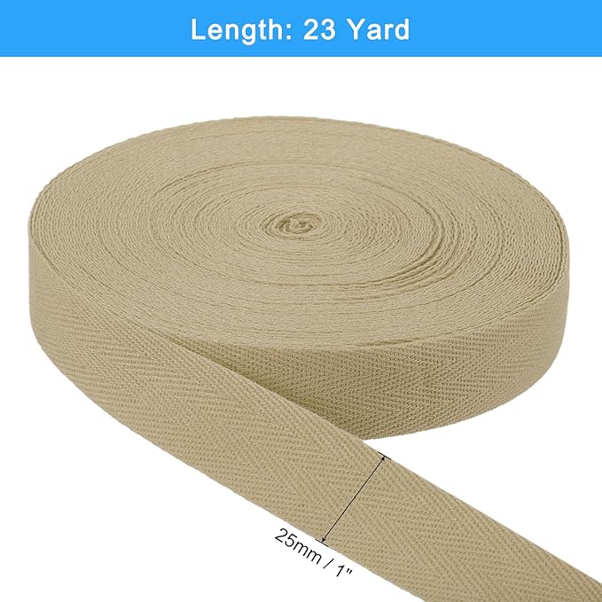 uxcell 23 Yards Cotton Twill Tape, 1-inch Herringbone Webbing Ribbon Bias Binding Tapes for Clothes Sewing, DIY Crafting (Khaki)