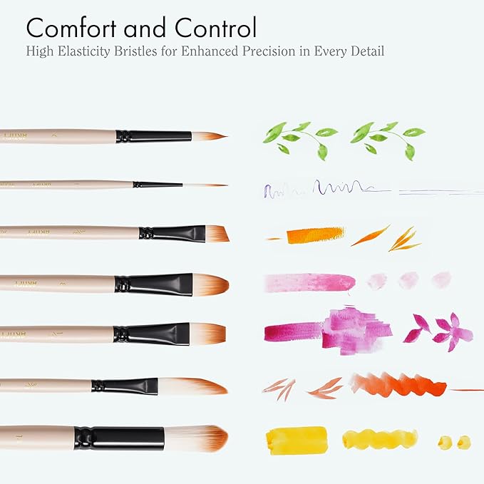 ARTIFY Watercolor Brush Set, 12 Pcs Professional Paint Brushes with Case for Beginners and Artists, Various Shapes, Optimized Hairs for Watercolor, Gouache, Ink, Tempera, and Fabric Painting