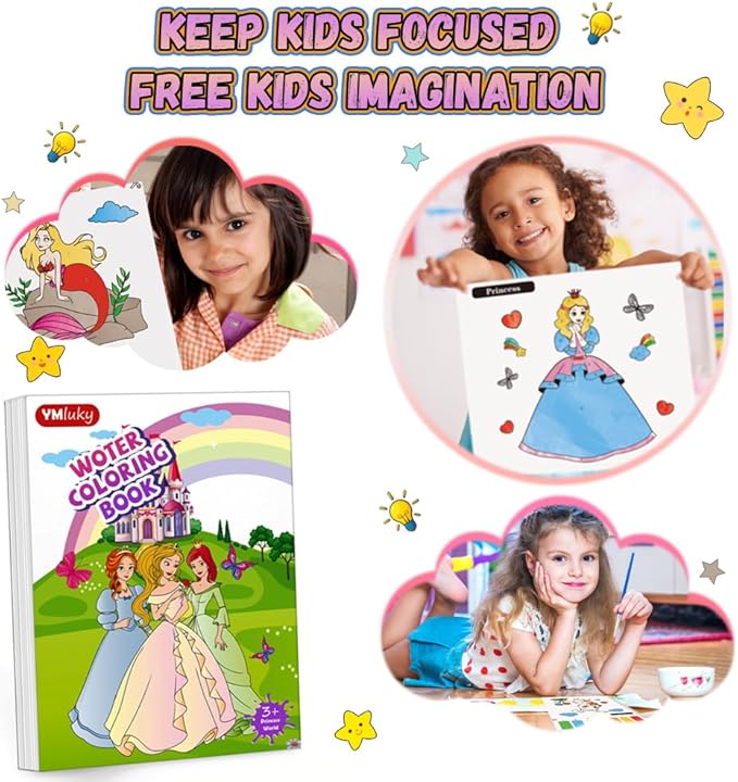 YMluky Water Color Paint Sets for Kids, 2 Coloring Books, No Mess Painting for Toddlers Activities,Magic Paint Set with 2 Brush, Arts and Crafts for Kids 4-8（Farm Animals）