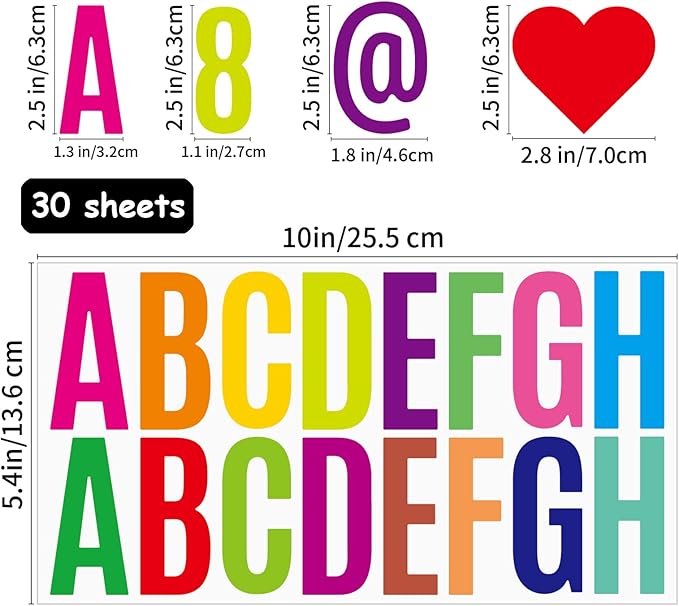 Bemeol 500 Pieces 30 Sheets Large Letter Stickers 2.5 Inch Alphabet Letter Stickers Self Adhesive Letters for Bulletin Board Mailbox Door Classroom Home