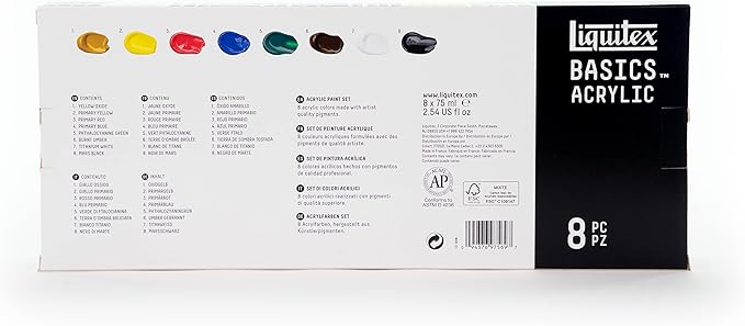 Liquitex BASICS Acrylic Paint Set, 8 x 75ml (2.4-oz) Tube Paint Set