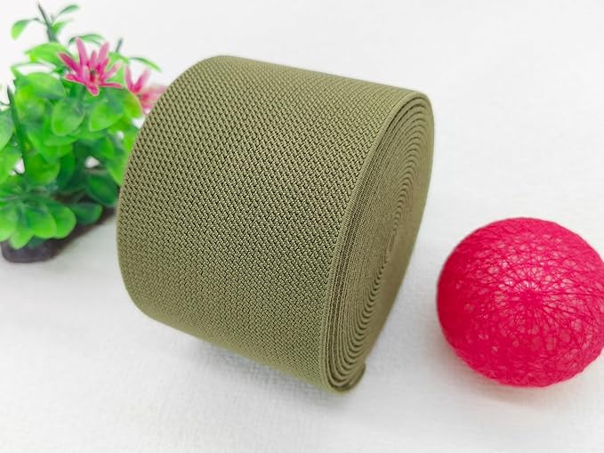 Olive Green Wide Knit Elastic Band for Sewing 3 inch 5yards Double-Side Twill Woven Elastic Heavy Stretch Elastic Spool Band for Sewing Pants Waist-Wigs-Skirts-Craft-DIY Projects
