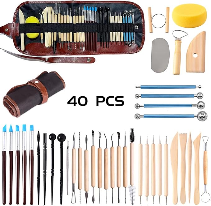 ReArt Natural Air-Dry Clay, Pottery Clay10LBs with 40 Pcs Pottery Tools Clay Sculpting Tool Set, All-Purpose Modeling Clay (Terra Cotta)