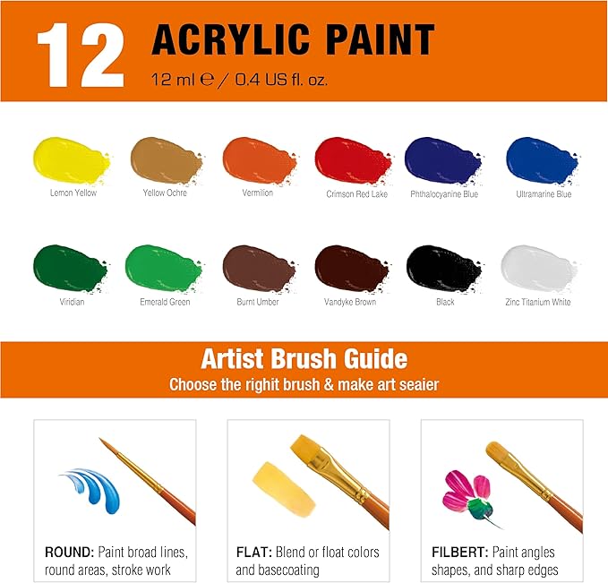 Artbreezing 25pc Tabletop Easel Painting Set,Acrylic Paint,Portable Easel,Brushes,Canvas,Apron, Plastic Carry Case,Art Set for Kids,Adults,Beginners,Artists (SET-25PCS-12 * 22ML)