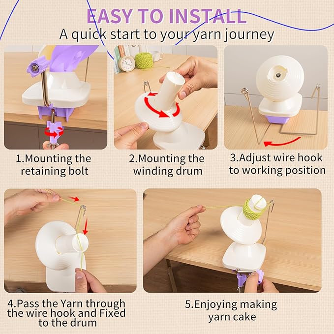 BAPOTH Yarn Winder, Efficient Yarn Winder for Crocheting Make 3.5oz Yarn Cakes, Easy to Use and Install Yarn Ball Winder with Lower Noise, The Helper for Knitting Lover for Yarns Below Size 5