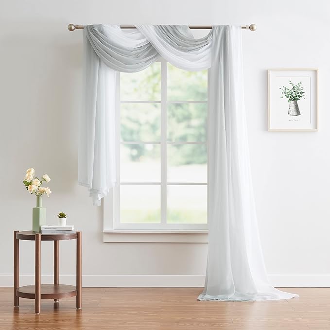 WARM HOME DESIGNS XXL Wedding Arch Draping Fabric Bundle Has 2 360 Inch (30 FT; 10 Yards) Scarves in Silver & White for Wedding Ceremony or Photoshoot Decoration. AD White & Silver 360”