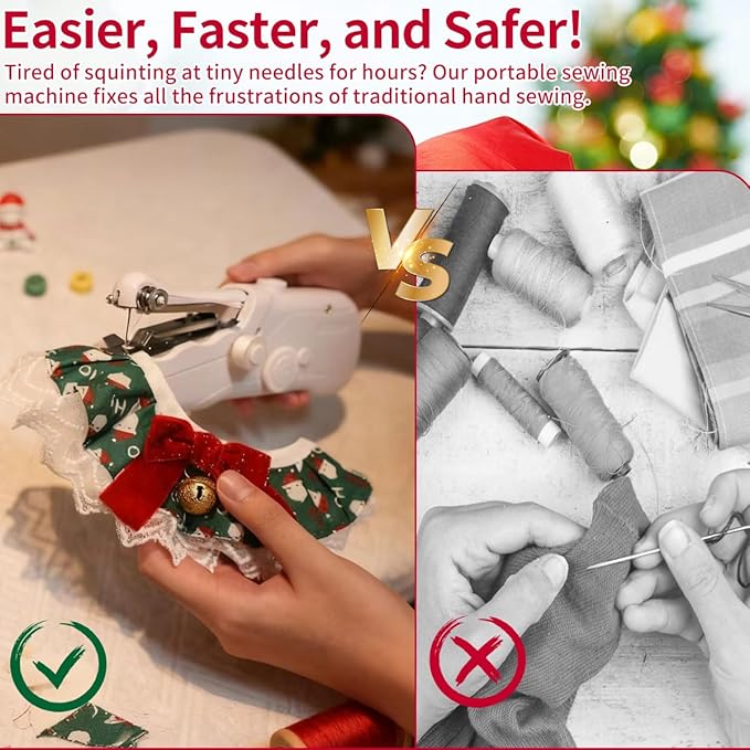 Handheld Sewing Machine,Mini Sewing Machine for Beginners,with 8 New Year's Fabric Pieces and 24 Sewing Accessories,Perfect for 2026 New Year DIY Gifts Decoration and Clothing Repairs