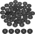 HARFINGTON 50pcs Sewing Button 30mm (1-3/16 Inch) 4 Holes Resin Thickened Round Crafting Replacement Buttons for Clothing DIY Crafts Decoration, Black