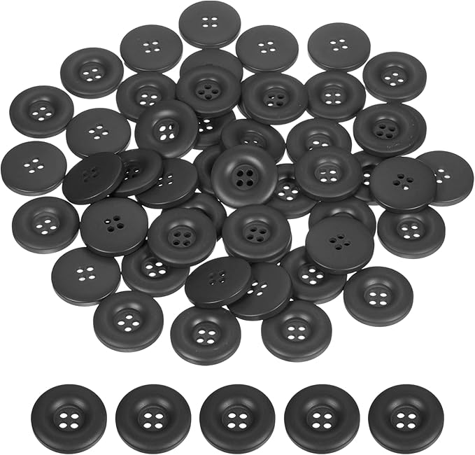 HARFINGTON 50pcs Sewing Button 30mm (1-3/16 Inch) 4 Holes Resin Thickened Round Crafting Replacement Buttons for Clothing DIY Crafts Decoration, Black