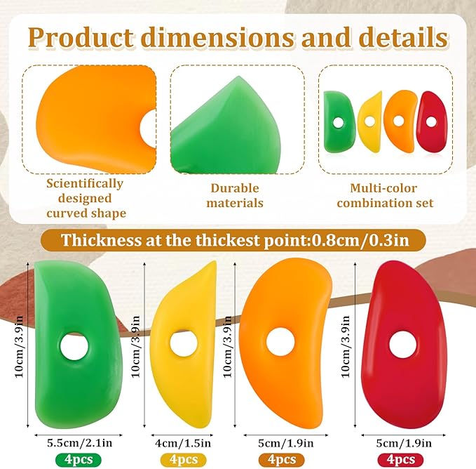 16 Pcs Soft Silicone Pottery Ribs, Multi Styles DIY Smooths Shapes Pottery Trimming Tools, Silicone Clay Ceramic Ribs, 4 Styles, for Shapes Sculpting Mud Trimming Throwing