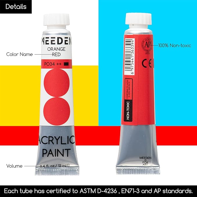 MEEDEN Heavy Body Acrylic Paint Sets, 100 Colors Art Paint Tubes for Canvas Wood Fabric Painting, Non-toxic 0.41 fl Oz /12ml Acrylic Paints for Adults, Beginners, Students Crafts Painting