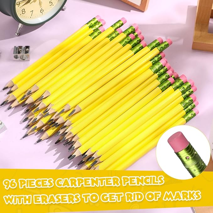 Fainne 102 Pcs Bulk Thick Jumbo Graphite Pencils Set 96 Fat Giant Large Pencils and 6 Sharpeners Enhanced Grip for Art Drafting Writing Drawing Office and Home Use(Yellow,Triangle)