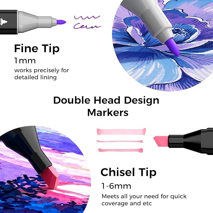 Soucolor Alcohol Markers 80 Colors with Case & Holders, Dual Tips Chisel & Fine Art Markers for Adult Coloring Kids Drawing, Artist Markers Art Supplies for Blending Sketching