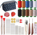 75 PCS Sewing Tool Set, Big Eye Steel Sewing Needles Kit with 10 Rolls Jeans Thread & Strawberry Pin Cushion Holder, Denim Needles Hand Repair Kit for Beginners, Portable DIY Travel Working