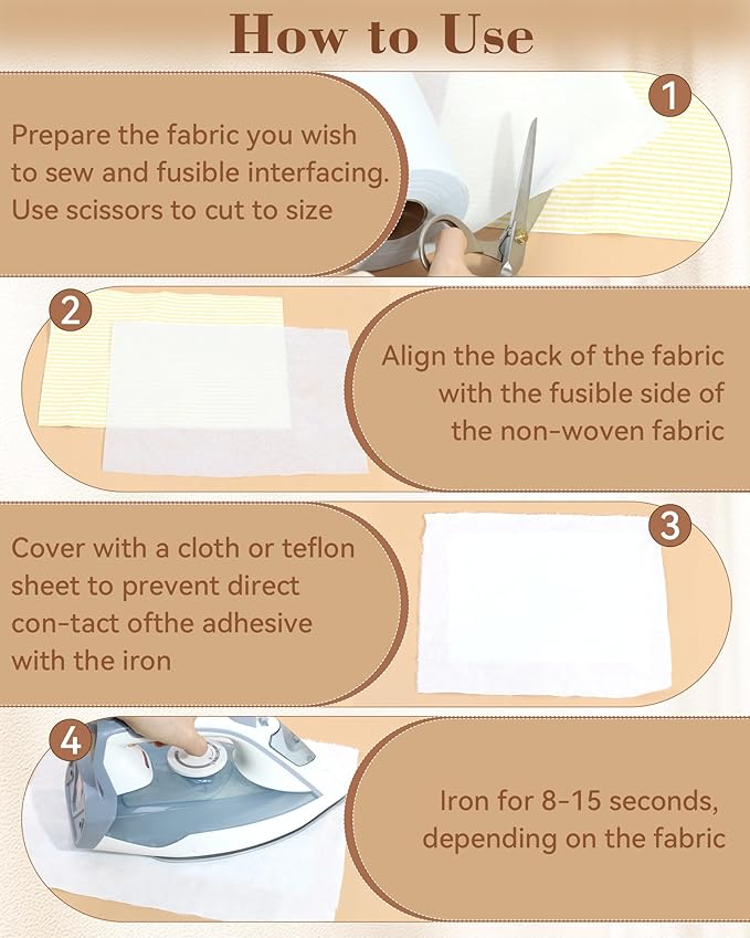FIVEIZERO Lightweight White Iron-On Non-Woven Fusible Interfacing: 12in x 30yd Lightweight Non-Woven Interfacing Iron On Polyester Single-Sided Interfacing for DIY Crafts Supplies