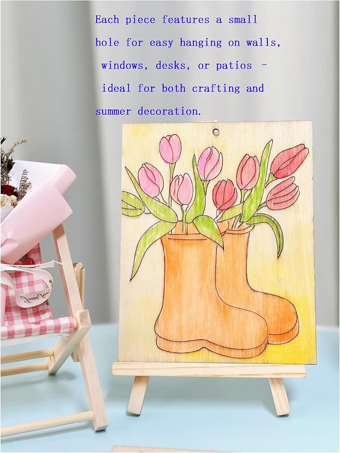 Piatoeke 16PCS 5.9×4.7in Unfinished Wooden Summer Cutouts Board for Kids Painting,Wood Crafts DIY Fun Things to Paint and Hang(Summer)