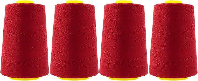 Mandala Crafts 4 Pack of Serger Threads Cones Spools - 40S/2 24000 Yards Polyester Brick Red Threads for Sergers Machine and Overlock Quilting Sewing Machine