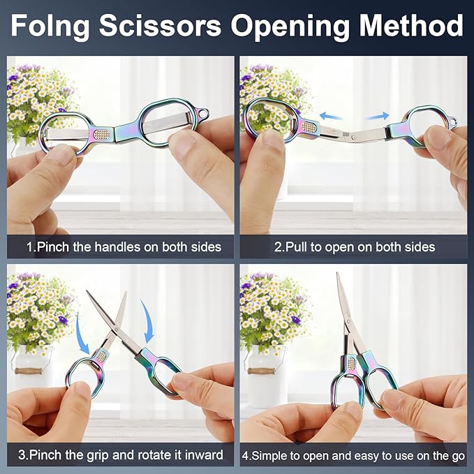 2 Pcs Folding Stainless Steel Portable Mini Travel Scissors, Safety Foldable Pocket Badge Small Scissors All Purpose with 2 Keychain for Travel, Home, Office, Craft, Sewing, Nurse Accessories (Color)