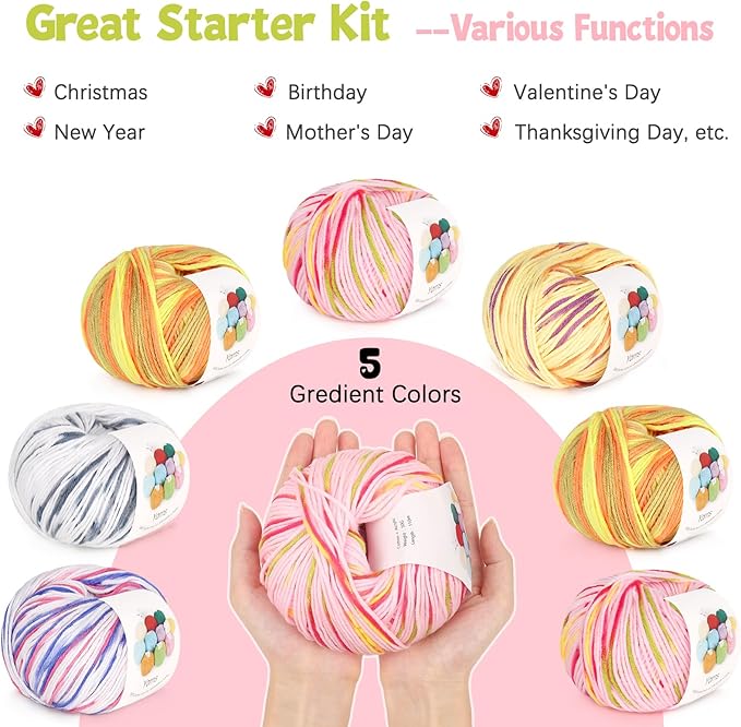 Katech 20 Skeins Cotton Yarn for Crocheting-55% Cotton 45% Acrylic-4 Medium (Worsted)-Super Soft Milk Cotton Yarn-Great Crochet and Knitting Starter Kit for Colorful Craft（Color G）