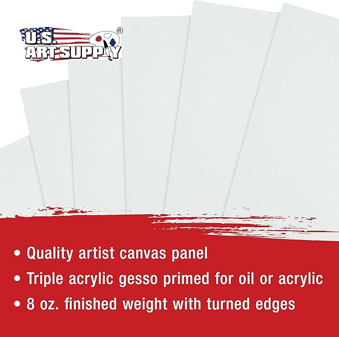 U.S. Art Supply 12 X 16 inch Professional Artist Quality Acid Free Canvas Panel Boards for Painting 4-Pack (1 Full Case of 4 Single Canvas Board Panels)