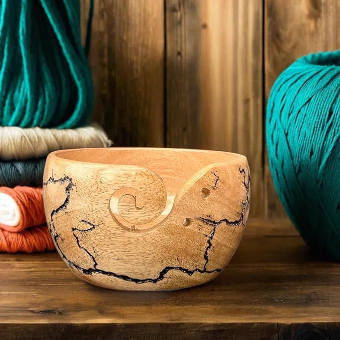 Prime Art Wooden Yarn Bowl for Crochet and Knitting - Large Bowl (Black)