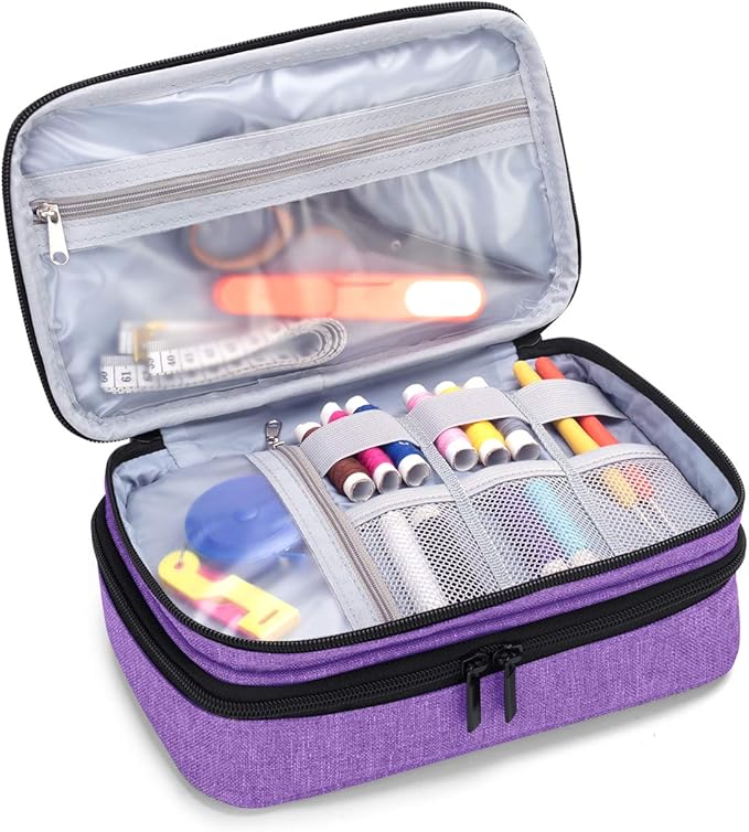 Luxja Sewing Accessories Organizer, Double-Layer Sewing Supplies Organizer for Needles, Scissors, Measuring Tape, Thread and Other Sewing Tools (NO Accessories Included), Purple
