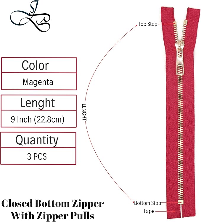 #5 Gold Metal Zipper - 50+ Colors - 3 PCS - (4-14 inches) Sizes - Luxury Lightweight Handcraft Metal Zippers with pulls for Purses Bags Pockets Shoes Sewing & Crafts DIY ZP02229