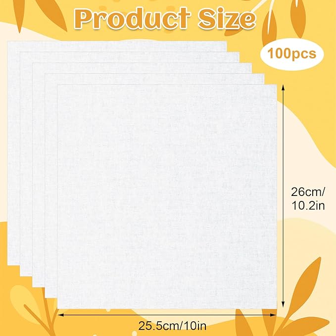 100 Pcs Cotton Fabric Squares 10 x 10 Inch Precut White Quilting Squares Solid Cotton Fabrics Quilt Material for Craft Lovers DIY Sewing Crafting