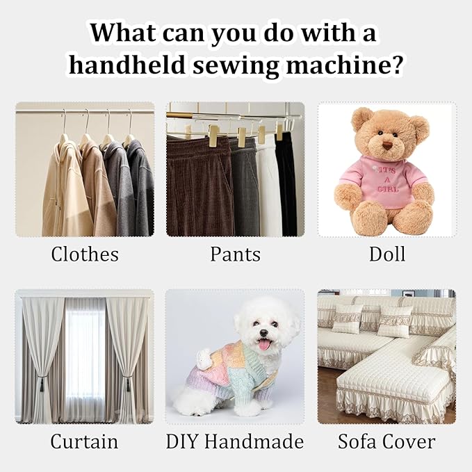 Handheld Sewing Machine, Portable and Easy-to-Use Mini Sewing Machine, Battery and USB Operated, Ideal for Beginners and Home Use - Black