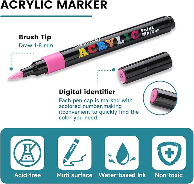 60 Colors Acrylic Markers Set,Brush Tip Acrylic Paint Pens for Painting on Rocks, Canvas, Ceramic, Wood, Glass - Perfect for Artists and Adults - DIY Crafts, Holiday Decorations & Art Supplies